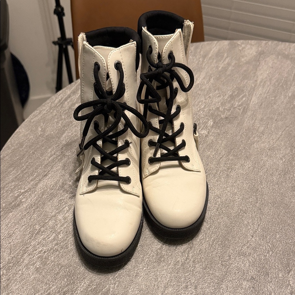 Dr. Scholl's White Combat Boots with Black Laces
